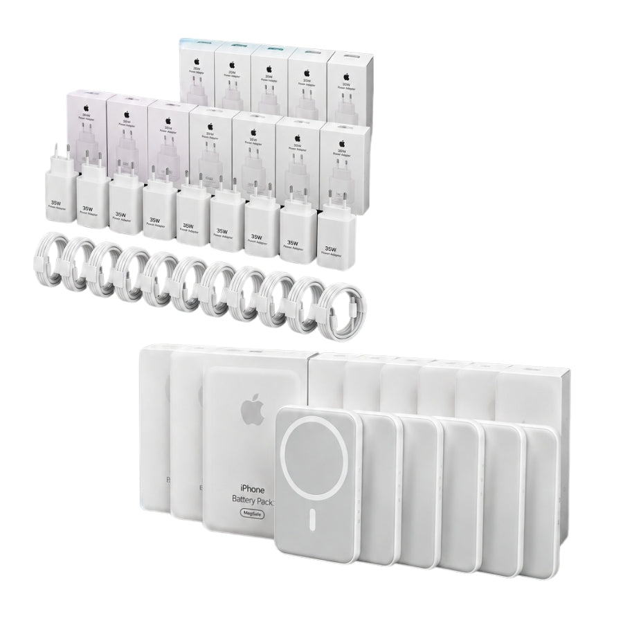PACK 6: 10 Cargadores APPLE Tipo C a Lightning o Tipo C a C 35W + 8 APPLE Battery Pack 10.000MAH