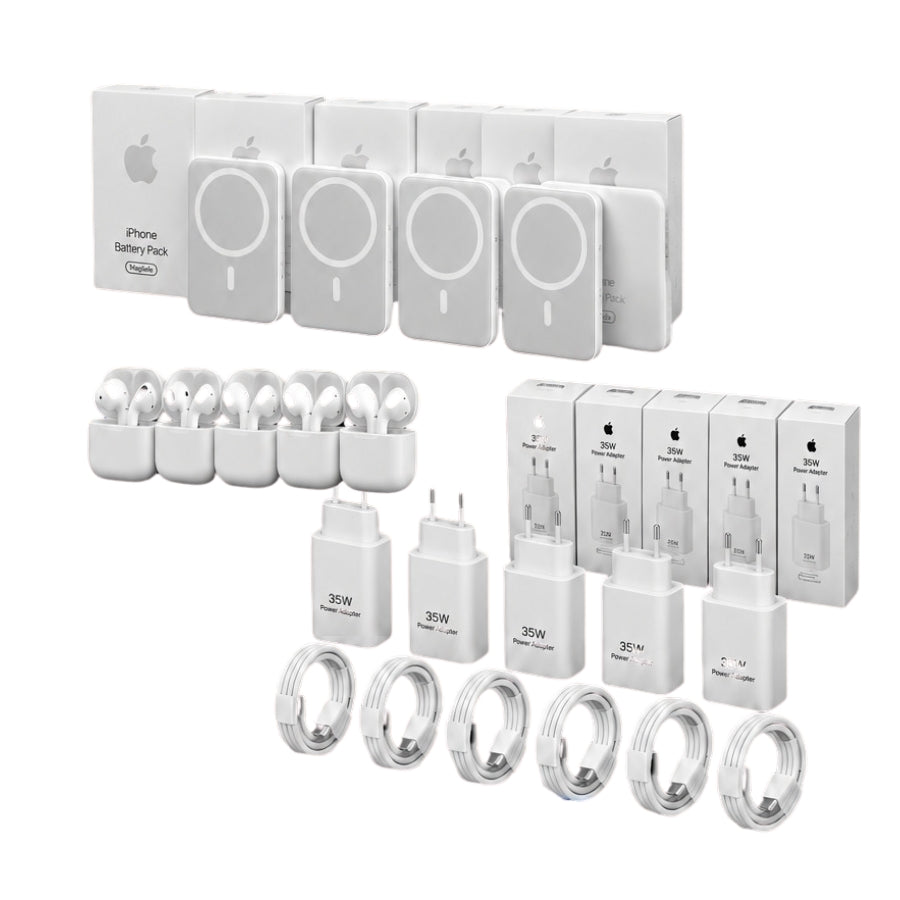 PACK 7: 5 Cargadores APPLE Tipo C a Lightning o Tipo C a C 35W + 5 APPLE Battery Pack 10.000MAH + 5 Airpods 3era (3era Gen)